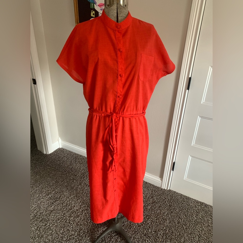 MCM 70’s Mel Naftal Red maxi Dress cloth button string belt Large  USA